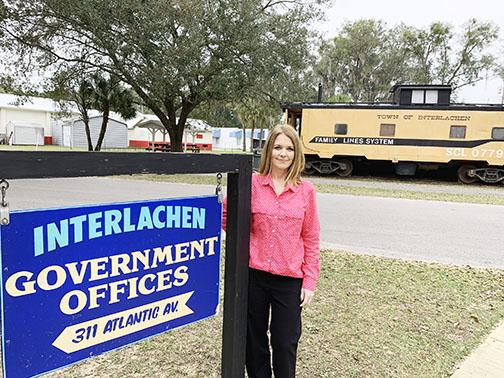 Recently-appointed Interlachen Town Clerk Joni Payne stands in front of Town Hall on Wednesday.