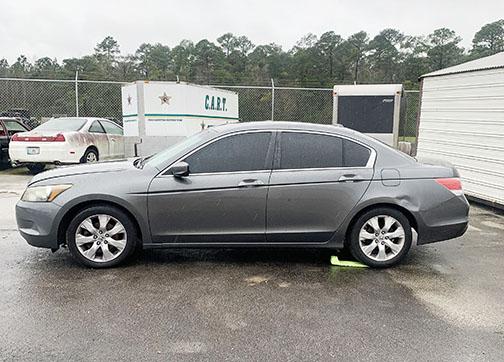 Nyeisha Nelson’s 2008 gray Honda Accord sits in the Putnam County Sheriff’s Office’s impound lot after being located earlier this week. 