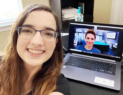 AstroBot STEM Founder and President Kaitlyn Ludlam is with Tracy Fanara, an environmental engineer and TV personality from “MythBusters: The Search” during an online call in 2020.
