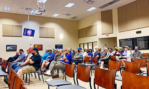 More than 40 pickleball-enthusiasts attend the Putnam County Board of Commissioners workshop Tuesday afternoon to encourage the board to approve new courts in the county.