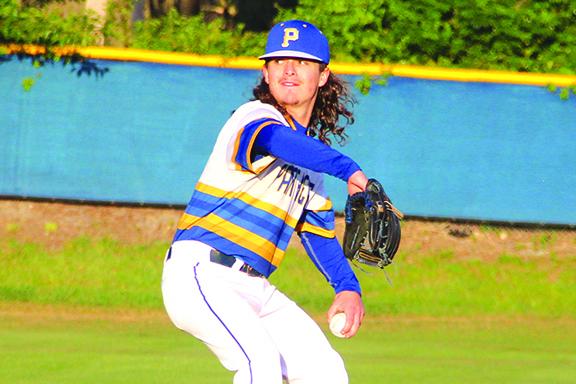 Palatka's Layton DeLoach threw all nine innings in his team's 2-1 loss to Port Orange Atlantic, striking out nine batters. (ANTHONY RICHARDS / Palatka Daily News)
