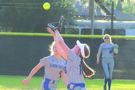 Interlachen second baseman Tayler Browns catches a popout hit by Peniel Baptist’s Paige Bryan in the first inning of Tuesday’s game. (ANTHONY RICHARDS / Palatka Daily News)