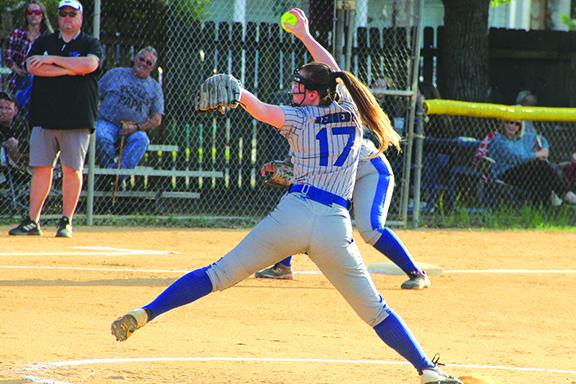 Interlachen’s Halie Gutierrez pitches to a Peniel Baptist hitter during her 13-2 four-hit victory. (ANTHONY RICHARDS / Palatka Daily News)