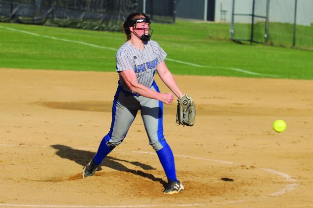 Interlachen's Halie  Gutierrez throws a pitch, one of only 62 she threw on the night, in the Rams’ win over Palatka, 8-2. (MARK BLUMENTHAL / Palatka Daily News)