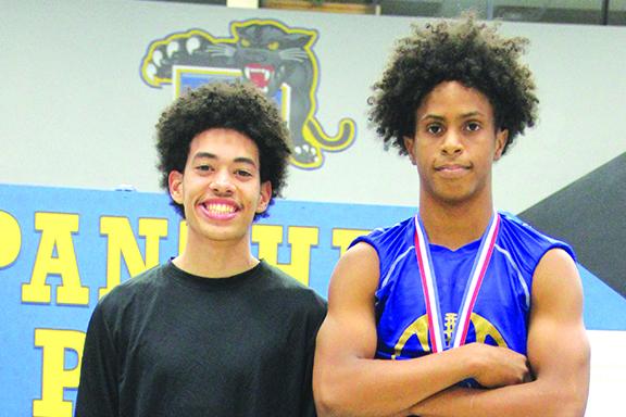 Palatka’s Ishmael Foster (right), standing next to Interlachen’s Tony Ortiz after winning the 119-pound county title on March 10, finished sixth at the 119-pound class at Friday’s FHSAA 1A championship meet at Port St. Joe High School. (ANTHONY RICHARDS / Palatka Daily News)