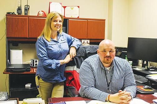 Putnam County Emergency Management Specialist Danelle Choate and Chief of Emergency Operations and Preparedness Steffen Turnipseed gather in the county’s Emergency Operations Center as they adjust to their new roles.