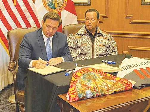 Gov. Ron DeSantis and Seminole Tribe of Florida Chairman Marcellus Osceola Jr. announced the gambling compact last month.