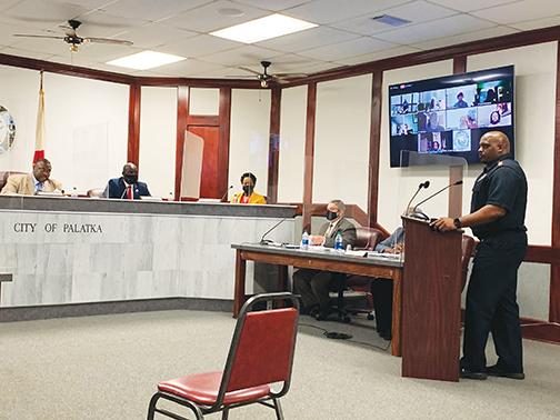 Palatka Police Department Chief Jason Shaw addresses the Palatka City Commission during a meeting earlier this year.