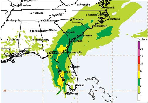 Weather experts show the projected amounts of rain slated to hit Florida today as Tropical Storm Elsa will brush over the state.