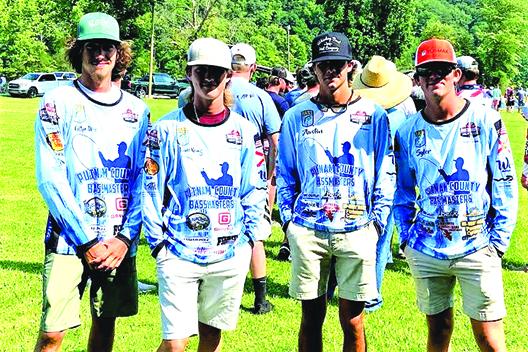 Putnam County’s four compeititive anglers pose for a picture at Lake Chickamauga in Dayton, Tennessee, for the Bassmaster High School National Championship. From left are Coltyn Morris and James Romig from Crescent City and Austin Peters and Syler Prince of Palatka. (Submitted photo)