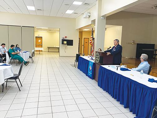 Superintendent Rick Surrency tells Rotary Club of Palatka members Tuesday afternoon about the district’s Guardian program and COVID-19 procedures for the 2021-2022 school year.