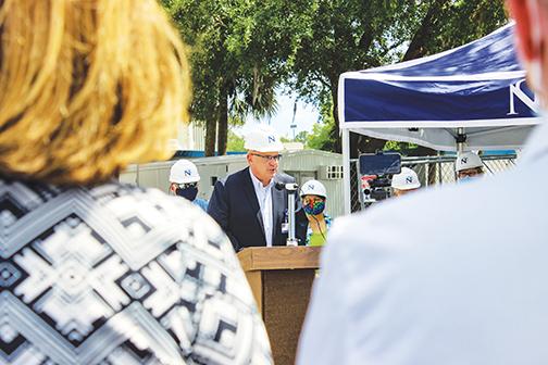 Putnam Community Medical Center CEO Mark Dooley speaks during a ceremony in April where hospital officials broke ground on a $3.5 million MRI unit expected to be completed this year.