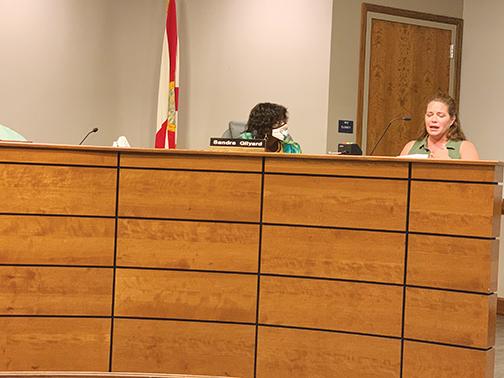 Maria Hancock tells Putnam County School District board members she has a child with a medical condition who cannot wear a mask.