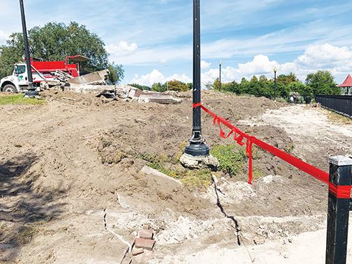 The amphitheater at the Palatka riverfront is dug up in preparation for the construction of a revamped amphitheater paid for with money the area won through a program celebrating Lowe’s centennial.