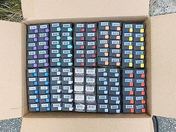 A box containing vape cartridges was confiscated in August 2020 when Randall Mathews was arrested on drug charges.