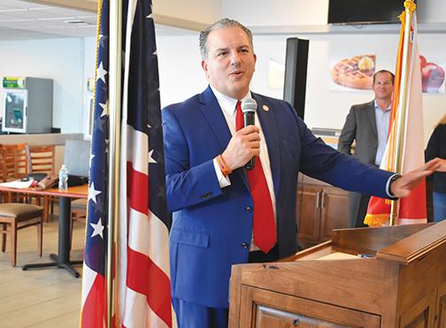 Republican Florida Chief Financial Officer Jimmy Patronis speaks Wednesday at Beef ‘O’ Brady’s in Palatka.