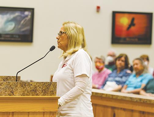  Denise Bramlitt, executive director of Feed the Need of Putnam County, asks the Board of County Commissioners for federal funding to feed local students.