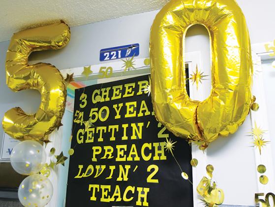 A Peniel Academy classroom is decorated to celebrate the school’s 50-year history.