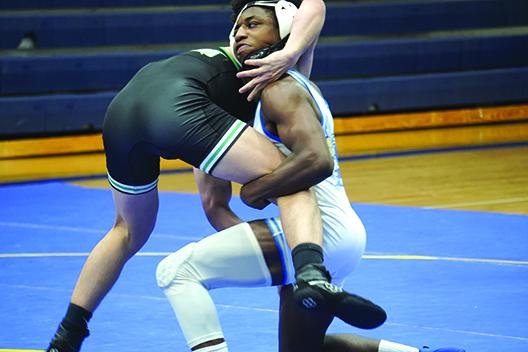 Palatka’s Drevon Wallace, shown here in a recent match, is one of six Allen University wrestlers who qualified for this week’s National College Wrestling Association tournament in Allen, Texas. (Special to the Daily News / Allen University Sports Information Department)