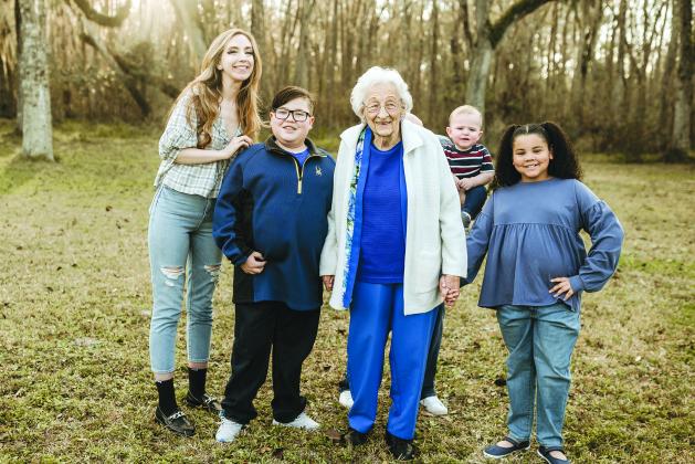 Courtesy of Brooke Petrovic. Mary Louise Bondegard is seen with her great-grandchildren, ages from 2 to 26. 