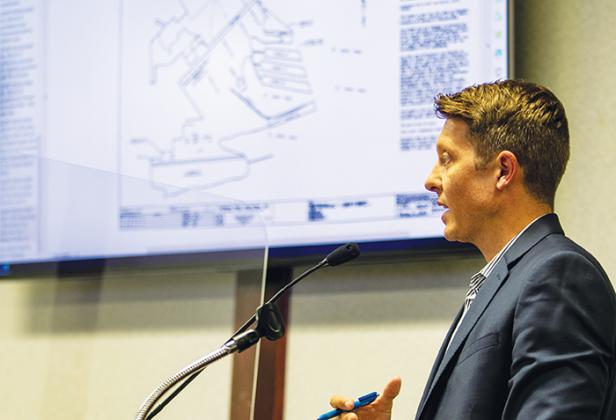 Public Works Director Jonathan Griffith talks to the Palatka City Commission on Thursday about a brownfield designation for the Cypress Cove property.