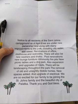This is the notice posted around St. Johns Campground last weekend.