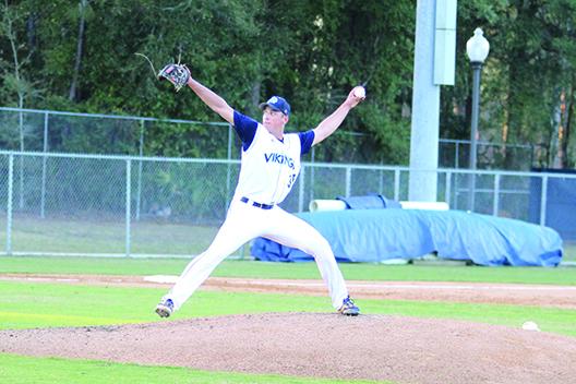 St. Johns River State’s Tanner Bauman (above) will get the ball to start Game 1 of the best-of-3 super region series at Chipola College. (MARK BLUMENTHAL / Palatka Daily News)