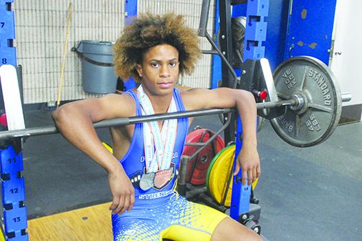 Palatka’s Ishmael Foster, a sophomore, finished in the top five in both traditional and snatch competitions at the FHSAA 1A championship. (MARK BLUMENTHAL / Palatka Daily News)