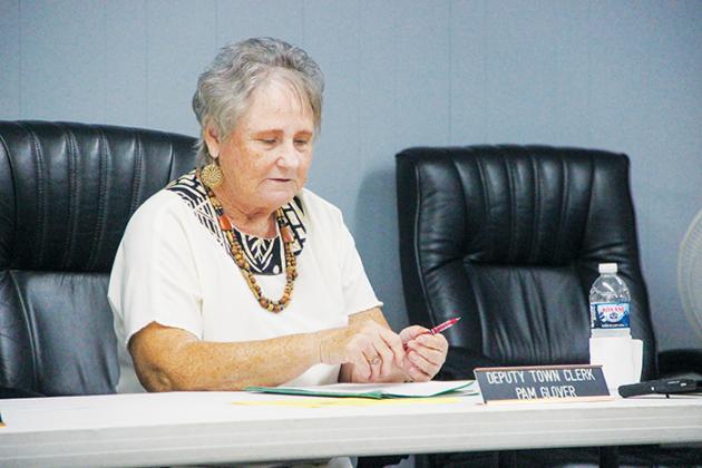 Interlachen Deputy Town Clerk Pam Glover shares a story with the Interlachen Town Council during a meeting Tuesday about someone who recently inquired about putting a gaming room in an Interlachen building.