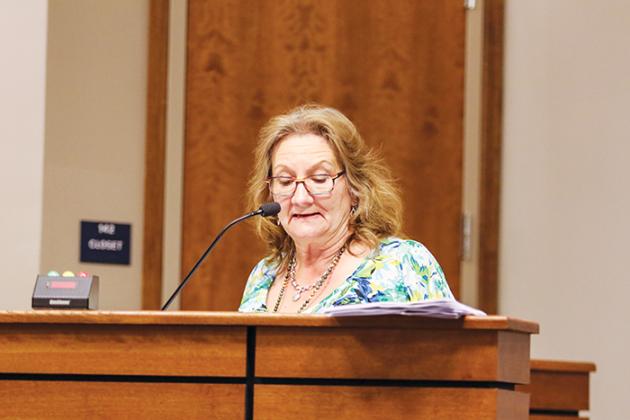 Rhonda Odom, the Putnam County School District’s assistant superintendent for business and finance, explains the bond referendum plan to the school board earlier this month.
