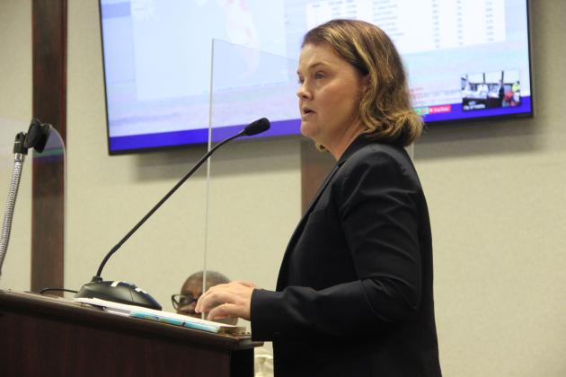 Autumn Martinage, the director of planning for the consulting firm AE Engineering, presents the results of a recent study at Thursday's Palatka City Commission meeting.