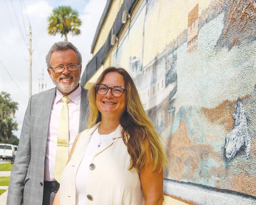 Crescent City Manager Charles Rudd and Community Redevelopment Agency Manager Christina Marie stand in downtown Crescent City, an area that is undergoing revitalization efforts.