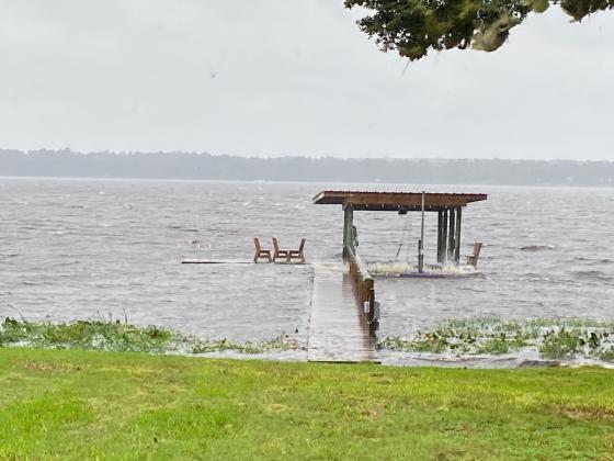 Photo courtesy of Cindy Daniels. East Palatka woman Cindy Daniels took this photo of her dock under water around 1 p.m. Thursday. 