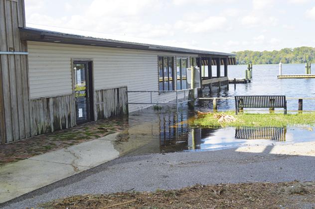 Water is finally receding from a marina near Bryant’s Wharf in Welaka on Monday.