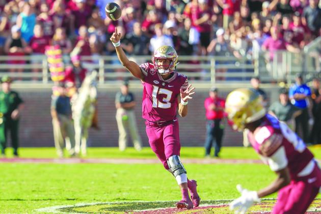 Florida State quarterback Jordan Travis throws a pass during the team’s loss to Wake Forest on Oct. 1. (GREG OYSTER / Special to the Daily News)