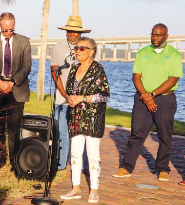 Former City Commissioner Mary Lawson Brown thanks the crowd after the Palatka riverfront marina was renamed in her honor.
