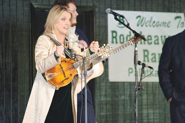 Rhonda Vincent, accompanied by her band, The Rage, speaks to the crowd at the 14th Annual Palatka Fall Bluegrass Festival at Rodeheaver Boys Ranch on Thursday.