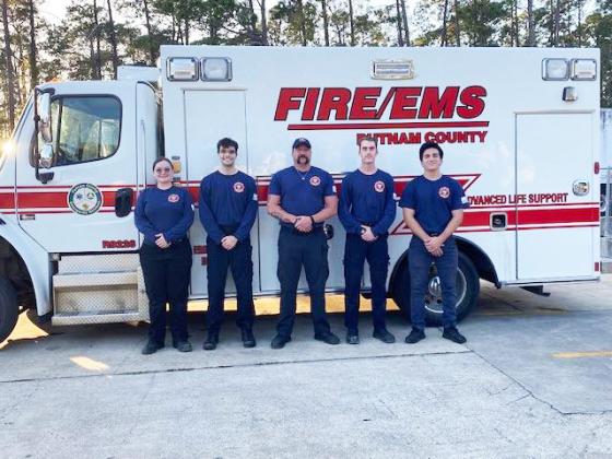 Pictured, from left to right: Paramedic Savannah Loertscher, Paramedic Mikel Ivey, EMT/Firefighter George Doran, EMT/Firefighter Bret Chancey and EMT/Firefighter Joseph Hayes. Photo courtesy of Putnam County Fire Rescue.