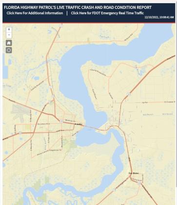 A screenshot of the Florida Highway Patrol incident map shows the approximate area where the crash occurred in East Palatka early Saturday. The map shows the road was clear as of 10 a.m. (Florida Highway Patrol)