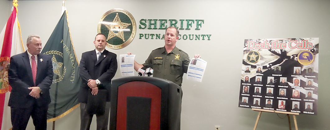 Putnam County Sheriff Gator DeLoach at a Wednesday press conference highlights two sex offenders arrested in a recent string of drug arrests.