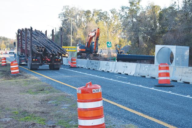 One of the southbound lanes of U.S. 17 near Palmetto Bluff Road in Bostwick is closed Wednesday as the state Department of Transportation continues a drainage project. 