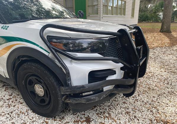 A Putnam County Sheriff’s Office patrol vehicle is damaged after a deputy conducted maneuvers to stop a woman from driving under the influence, authorities said.