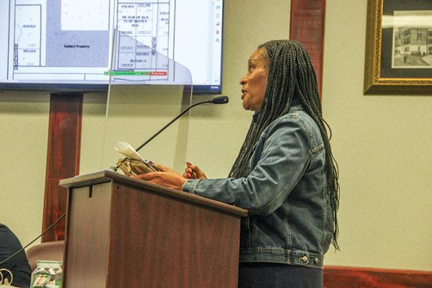 Audrey Wise speaks out against a proposed development project near Moseley Avenue during a Palatka City Commission meeting Thursday evening.