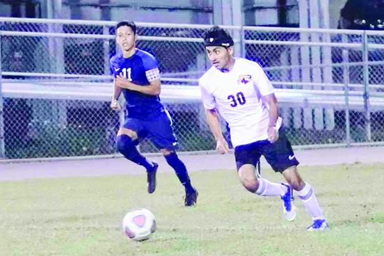 Crescent City’s Felipe Serrano-Santana (right) scored the only goal for the Raiders in their 3-1 district semifinal loss to Pierson Taylor. (RITA FULLERTON / Special to the Daily News)