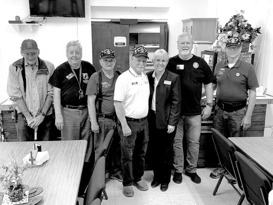 Photo courtesy of Esme Coward. American Legion Bert Hodge Post 45 celebrated the legion’s 104th birthday March 15. The post is a Centennial Post as it has been in continuous operation since 1919 and was named after Palatka’s first soldier to die in “the Great War,” Gilbert “Bert” Hodge. Pictured from left are Richard Gillis, Wayne Moon, Kevin Tracey, Commander Lester Sheppard, Shawn Dale Goddard – the district aide to state Rep. Bobby Payne – Dave Flowers and Gary Coward.