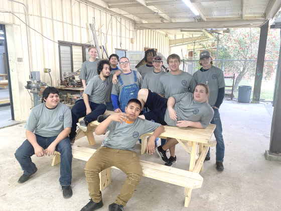 Students at Interlachen Junior-Senior High School who helped build the tables. Photo submitted by Eddie Parcher