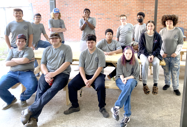 Students at Interlachen Junior-Senior High School who helped build the tables. Photo submitted by Eddie Parcher