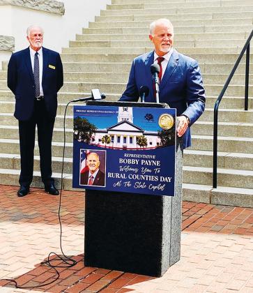 Rep. Bobby Payne, R-Palatka, speaks to the crowd Wednesday during Rural Counties Day in Tallahassee.
