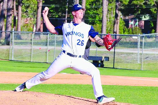 St. Johns River State College's Logan Schmidt threw a nine-inning complete-game victory against Palm Beach State in the Region 8 Division II junior college baseball tournament on Thursday. (RITA FULLERTON / Special to the Daily News)