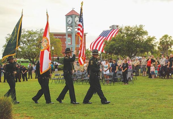 The Putnam County Sheriff’s Office Honor Guard presents the colors Tuesday evening during the 2023 Law Enforcement Memorial at the Palatka riverfront. 